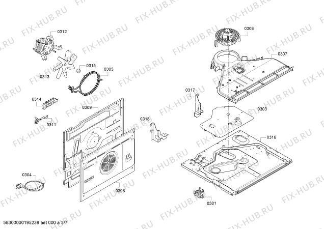 Взрыв-схема плиты (духовки) Siemens HX745220F - Схема узла 03