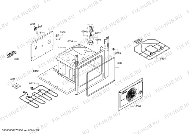 Схема №4 HCE644663R с изображением Стеклокерамика для электропечи Bosch 00713045