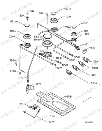 Взрыв-схема плиты (духовки) Rex RB95GS - Схема узла Functional parts 267