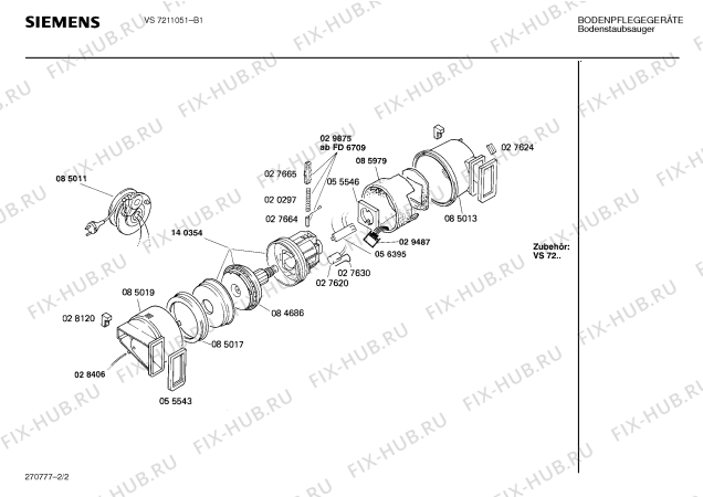 Взрыв-схема пылесоса Siemens VS7211051 SUPER 721 ELECTRONIC - Схема узла 02