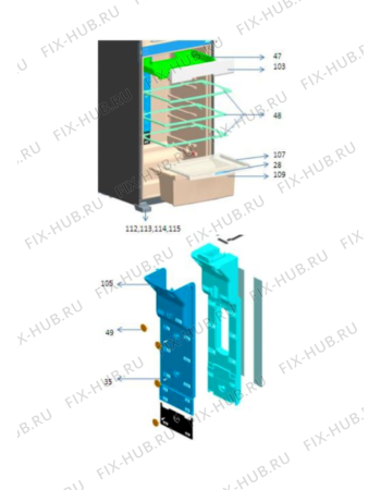 Взрыв-схема холодильника Whirlpool WTM 550 SS - Схема узла