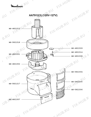 Взрыв-схема кухонного комбайна Moulinex AA7912(3) - Схема узла 5P000324.5P4