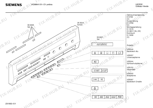 Схема №1 HE88661 с изображением Краткая инструкция для электропечи Siemens 00515799