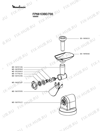 Взрыв-схема кухонного комбайна Moulinex FP661DBE/700 - Схема узла 2P004028.6P5