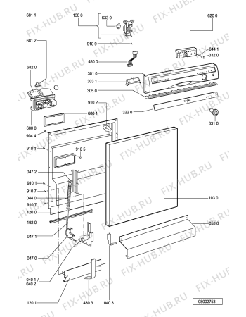 Схема №1 ADP 5440 WH с изображением Панель для электропосудомоечной машины Whirlpool 481245371592