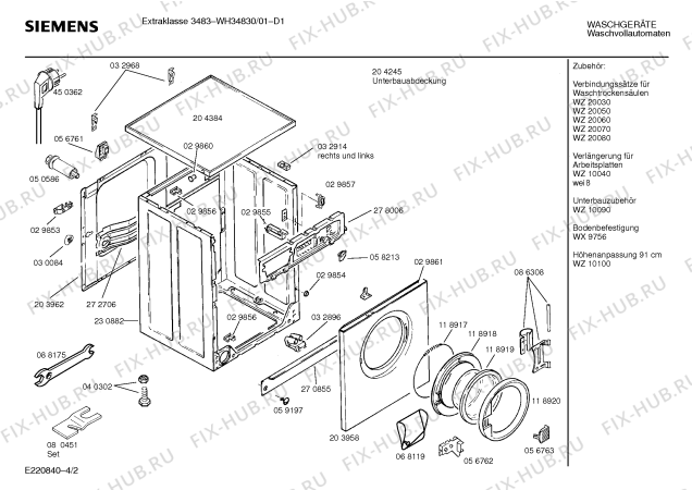 Схема №1 WH35830 EXTRAKLASSE 3583 с изображением Инструкция по эксплуатации для стиральной машины Siemens 00516601