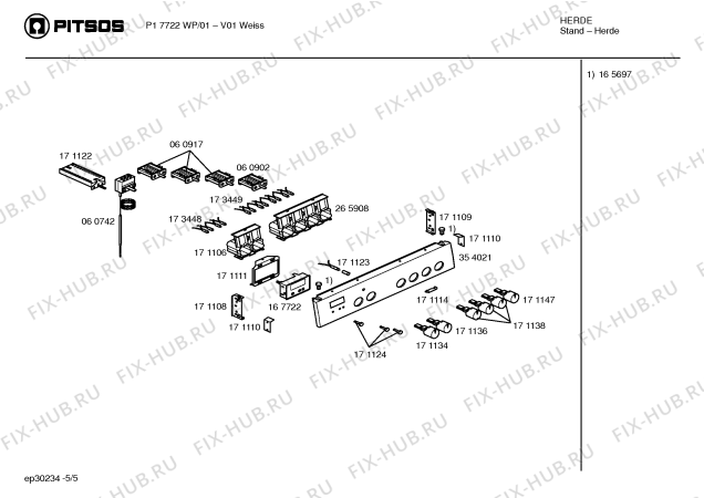 Взрыв-схема плиты (духовки) Pitsos P17722WP - Схема узла 05