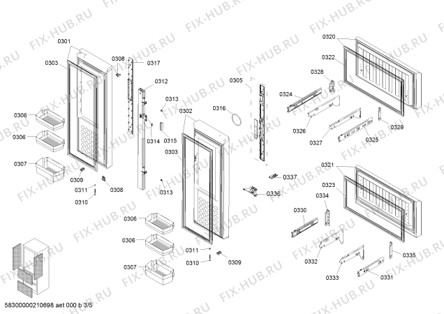 Схема №2 KM48ES20TI с изображением Дверь для холодильной камеры Siemens 00778111