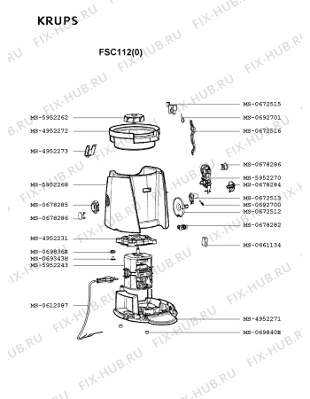 Взрыв-схема соковыжималки Krups FSC112(0) - Схема узла HP002629.7P2