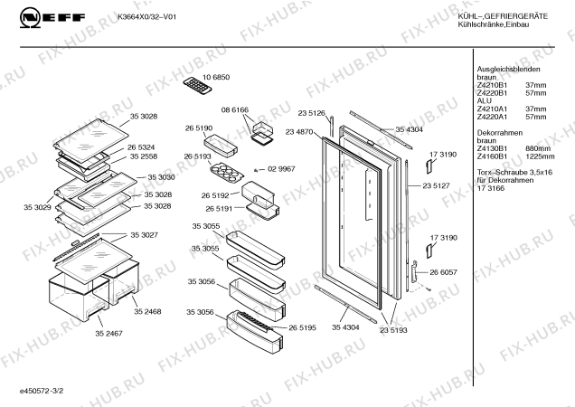 Схема №1 K3664X1 KD340SC с изображением Дверь для холодильной камеры Bosch 00235193