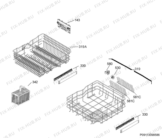 Взрыв-схема посудомоечной машины Aeg F55002UMOP - Схема узла Basket 160