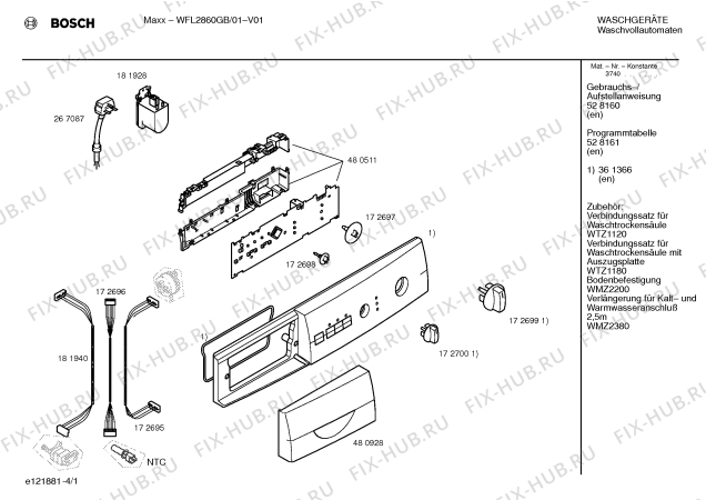 Схема №1 WFL2860GB WFL2860 с изображением Инструкция по установке и эксплуатации для стиральной машины Bosch 00528160