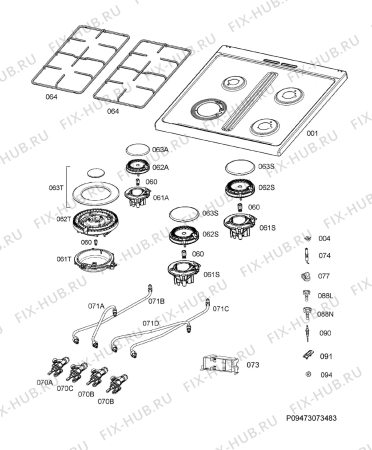 Взрыв-схема плиты (духовки) Electrolux RKK61380OW - Схема узла Hob