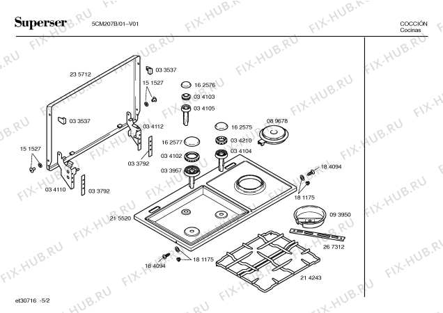 Взрыв-схема плиты (духовки) Superser 5CM207B - Схема узла 02