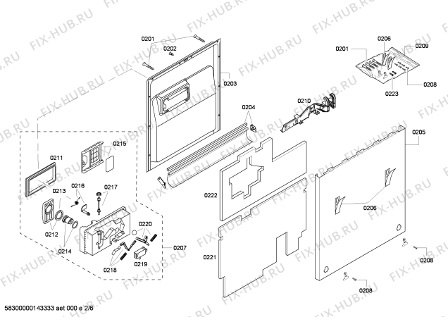 Взрыв-схема посудомоечной машины Bosch SHV43P13UC - Схема узла 02