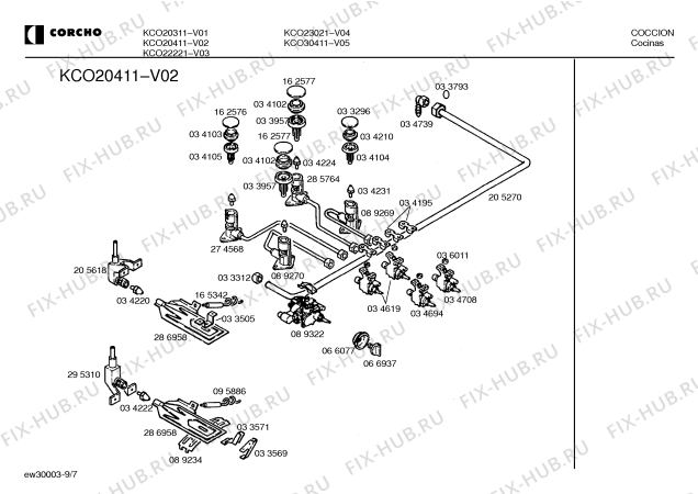 Взрыв-схема плиты (духовки) Corcho KCO20411 - Схема узла 08