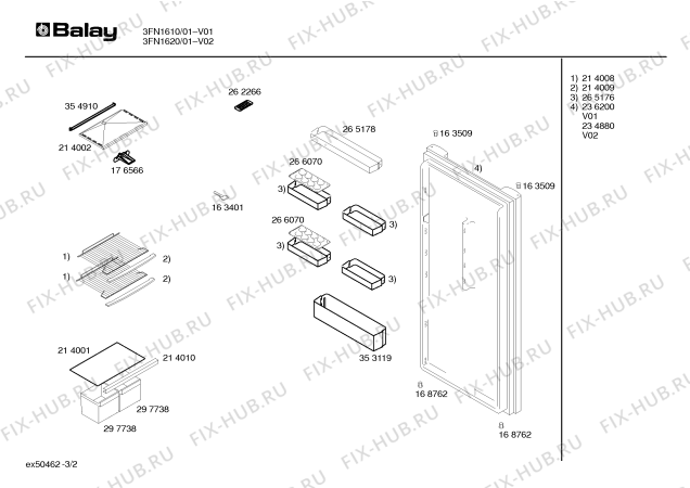 Взрыв-схема холодильника Balay 3FN1620 - Схема узла 02