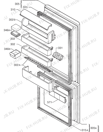 Взрыв-схема холодильника Zanussi ZFK60/30RM - Схема узла Door 003