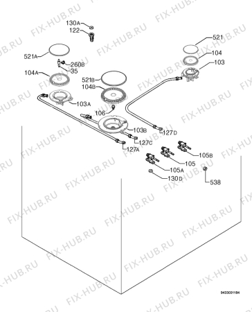 Взрыв-схема плиты (духовки) Electrolux EKM600300W - Схема узла Functional parts 267