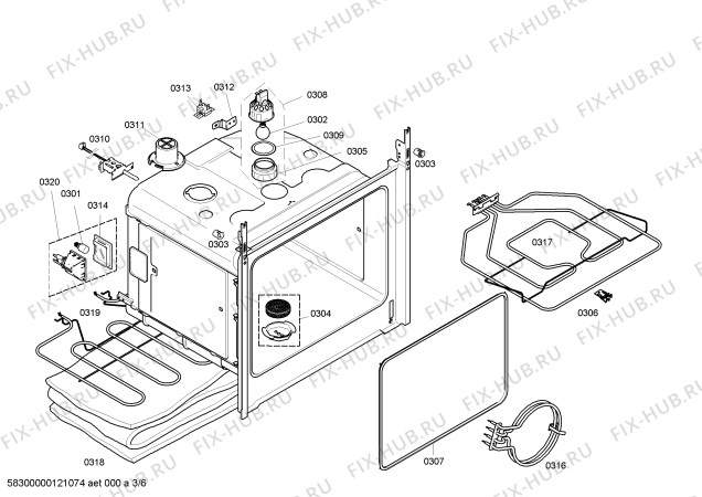 Взрыв-схема плиты (духовки) Bosch HBN370651E - Схема узла 03