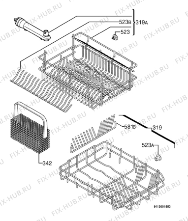 Взрыв-схема посудомоечной машины Zanussi ZDT5052 - Схема узла Basket 160