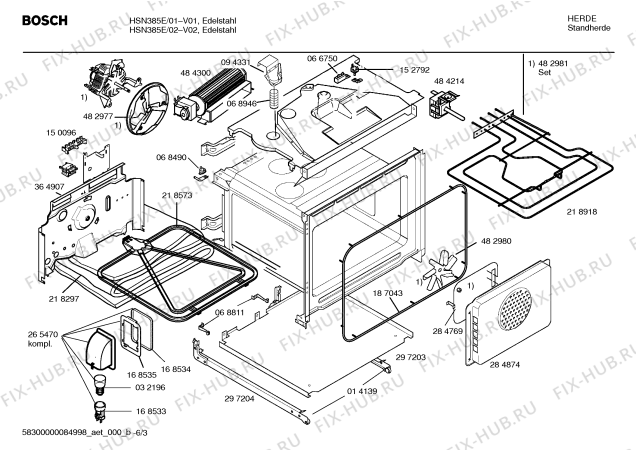 Схема №2 HSN385E Bosch с изображением Инструкция по эксплуатации для плиты (духовки) Bosch 00581582