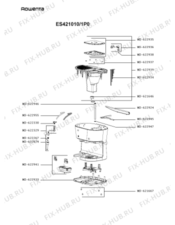 Схема №1 ES421010/1P0 с изображением Элемент корпуса для электрокофемашины Rowenta MS-623514