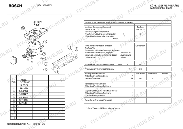 Взрыв-схема холодильника Bosch KSU36642 - Схема узла 03