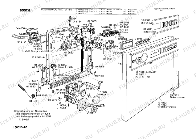 Схема №1 0730200536 GV121EE с изображением Корпус для посудомойки Bosch 00106019