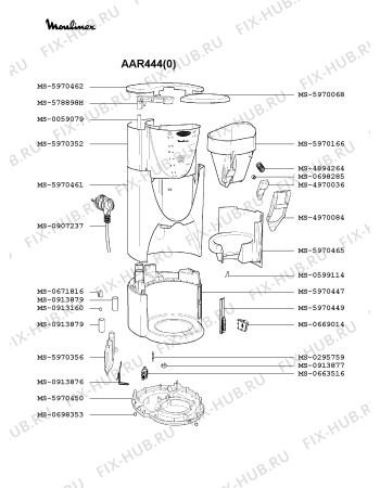 Взрыв-схема кофеварки (кофемашины) Moulinex AAR444(0) - Схема узла GP001402.0P2