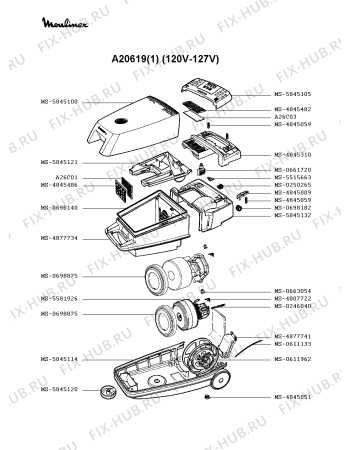 Взрыв-схема пылесоса Moulinex A20619(1) - Схема узла 7P002311.9P2