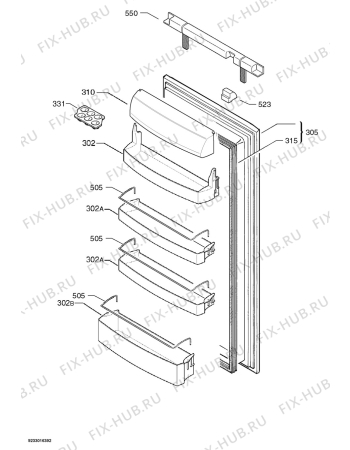 Взрыв-схема холодильника Juno Electrolux JRG94100 - Схема узла Door 003