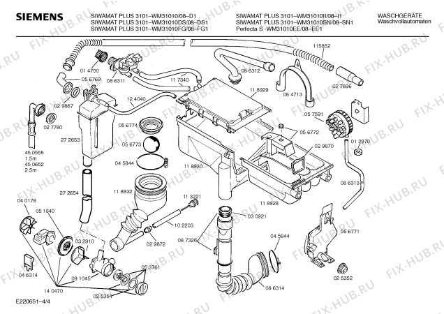 Взрыв-схема стиральной машины Siemens WM31010SN SIWAMAT PLUS 3101 - Схема узла 04