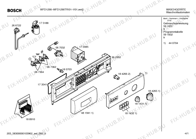 Схема №1 WFD1290TR BOSCH WFD 1290 с изображением Панель управления для стиралки Bosch 00440704