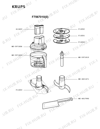 Взрыв-схема кухонного комбайна Krups F7567010(0) - Схема узла Q0000011.7Q2