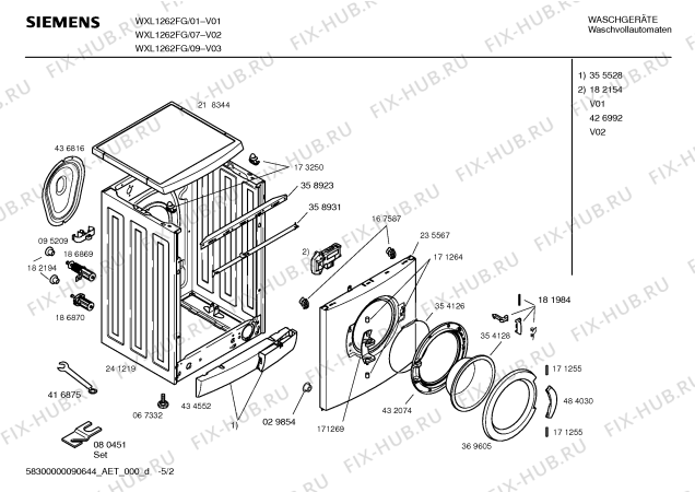 Схема №1 WXL1262FG Siwamat XL1262 с изображением Таблица программ для стиралки Siemens 00590493