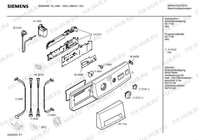 Схема №2 WXL1280 SIWAMAT XL 1280 с изображением Таблица программ для стиралки Siemens 00587159