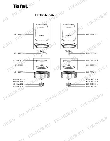 Взрыв-схема блендера (миксера) Tefal BL133A65/870 - Схема узла XP005561.7P3