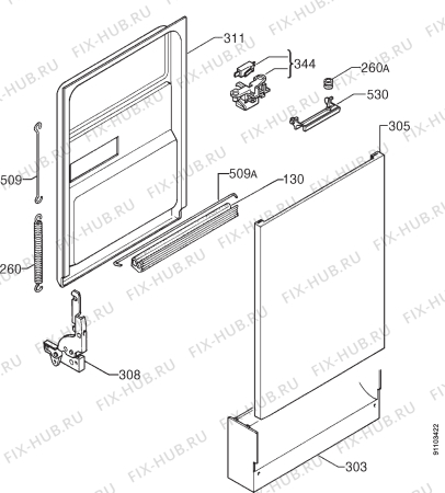 Взрыв-схема посудомоечной машины Tricity Bendix CDW086 - Схема узла Door 003