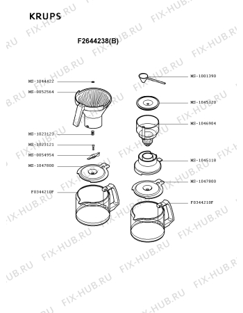 Взрыв-схема кофеварки (кофемашины) Krups F2644238(B) - Схема узла XP001598.1P2