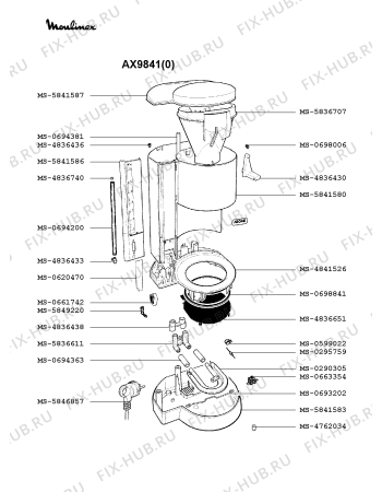 Взрыв-схема кофеварки (кофемашины) Moulinex AX9841(0) - Схема узла 5P001750.1P2