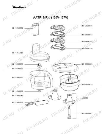 Взрыв-схема кухонного комбайна Moulinex AATF13(R) - Схема узла JP002406.7P2