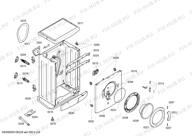 Схема №1 WS12F26AOE с изображением Корпус для стиральной машины Bosch 00241539