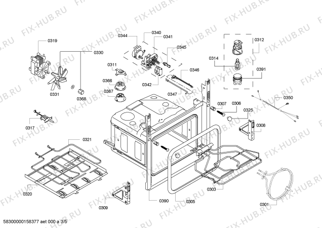 Схема №1 HBA64A150F H.BO.PY.E3D.IN.GYFAM.B1/.X.E3_COT/ с изображением Модуль управления, запрограммированный для электропечи Bosch 00740436