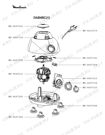 Взрыв-схема блендера (миксера) Moulinex DAB4BC(1) - Схема узла WP002843.6P2