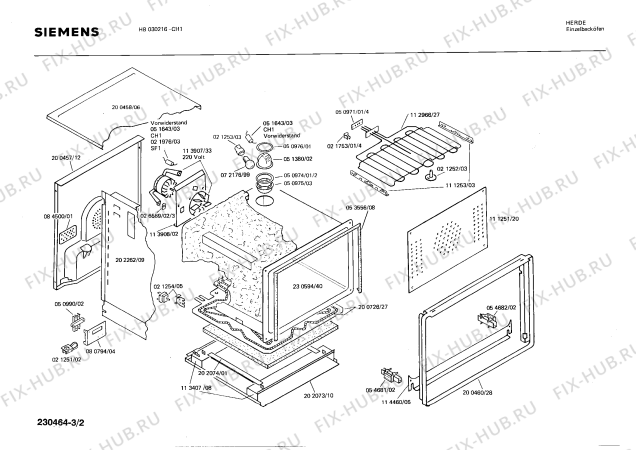 Взрыв-схема плиты (духовки) Siemens HB030216 - Схема узла 02
