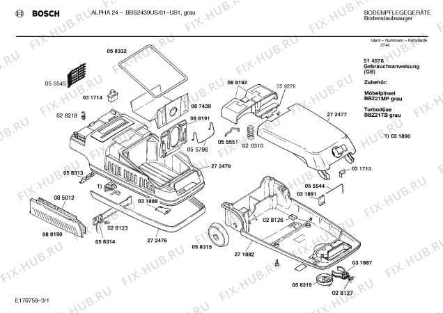 Схема №2 BBS5221US OPTIMA 52 с изображением Амортизатор для мини-пылесоса Bosch 00031893