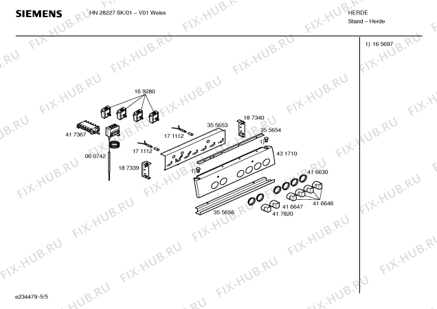 Взрыв-схема плиты (духовки) Siemens HN28227SK - Схема узла 05