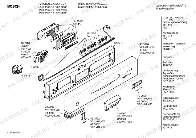 Схема №1 SGU84A15 Exclusiv с изображением Краткая инструкция для посудомойки Bosch 00587078