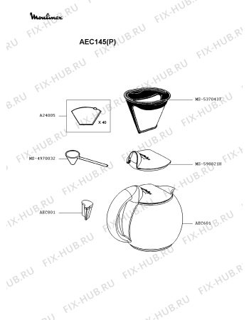 Взрыв-схема кофеварки (кофемашины) Moulinex AEC145(P) - Схема узла ZP001601.9P2